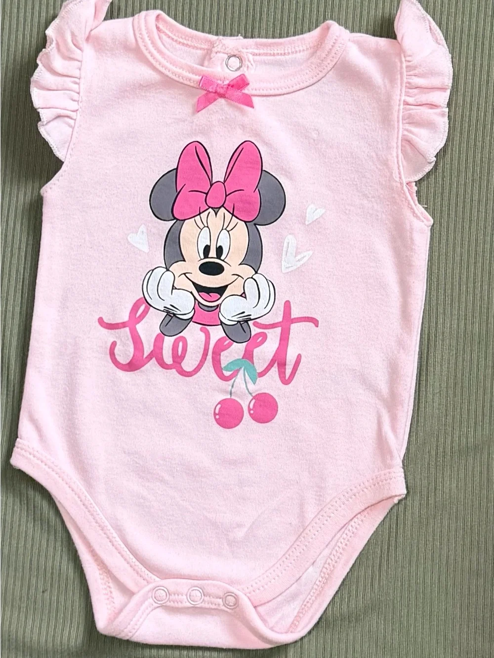 Disney Pink & White Minnie Cherry One-Piece Bodysuit Set